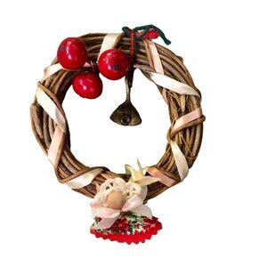 Miniature 5” Wreath Used Cherries Angel Brass Bell